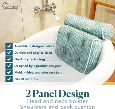 Подушка для ванни Lady McBath – розкішна подушка для ванни з підтримкою шиї та спини, потужні присоски, можна прати в машині, аксесуар для ванни для релаксації (блакитний)