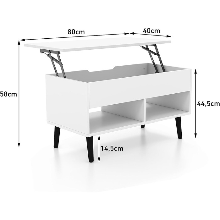 Журнальний столик LIFEZEAL, стіл для вітальні з відділенням для зберігання, журнальний столик, що висувається з сосновими ніжками, 80 x 40 x 44,5 58 см (сірий) (білий)