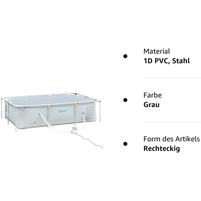 Каркасний басейн Outsunny зі шлангом Дріт для басейну Зливний клапан для басейну для чистої води 1000D ПВХ сталь 292 x 190 x 75 см (сірий, 252 Ш x 152D x 65 Всм)