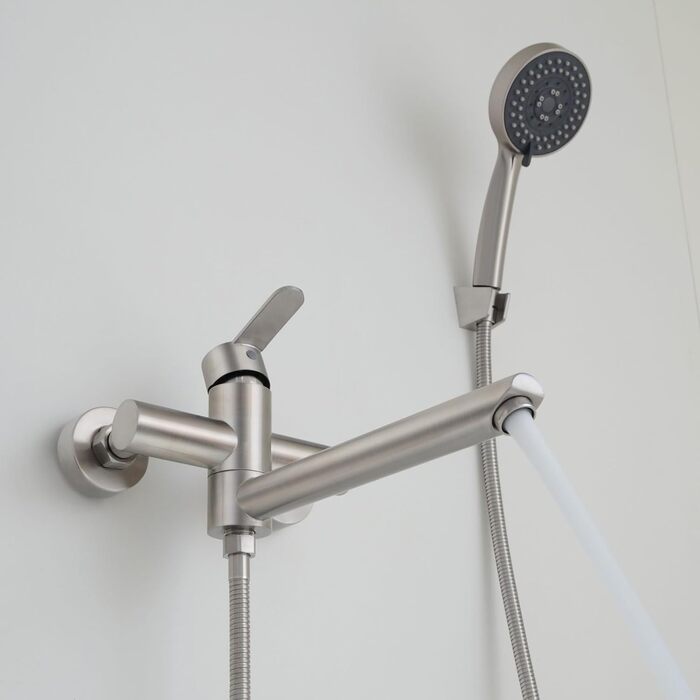 Набір змішувач для ванни PHASAT з витяжною лійкою, чорний, настінний монтаж, PTBB13E (довга лійка, нікель B)