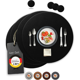 Набори серветок Garnier® з еко-шкіри, 4 шт. – миючі, стійкі, з антиковзаючою поверхнею – з екологічної переробленої шкіри, Made in Germany (круглі, чорні)