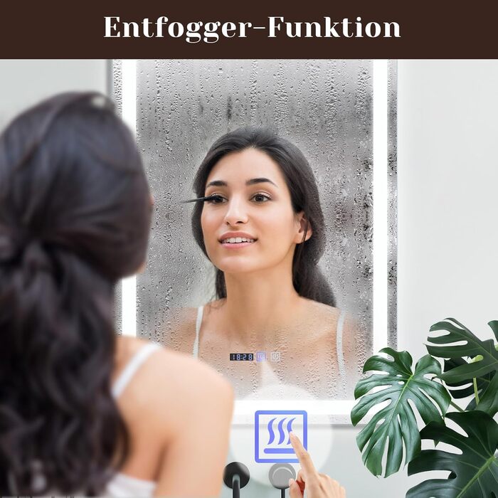 Дзеркало для ванної кімнати Mursche з підсвічуванням LED, 50x70 см, IP44, сенсорний вимикач, годинник, антизапар, регулювання яскравості 3000K-6500K