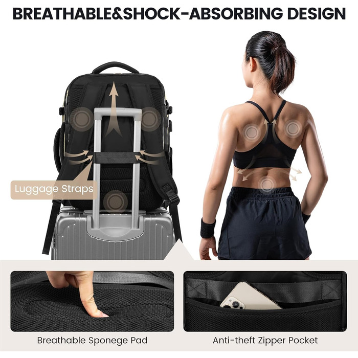 LOVEVOOK Рюкзак для ручної поклажі 40L, жіночий, для подорожей, великий, сумка-валіза, рюкзак для ноутбука 17.3