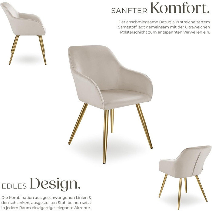 Крісло tectake® для вітальні та обідньої кімнати: зручне крісло з підлокітниками, оббивка з велюру, набір 4 шт. (Taupe/Gold)