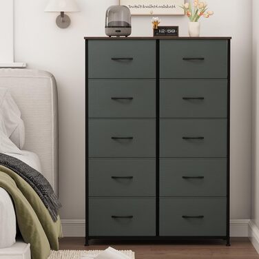 Комод з тканини з шухлядами, комод-шафа для спальні, вітальні, передпокою, 8 шухляд, білий (вугільно-сірий), 30T x 80B x 114.5H см