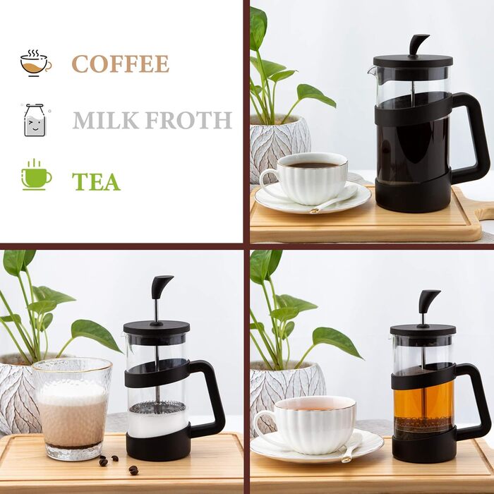 RAINBEAN Френч-прес для приготування кави, 3/6 чашок, 1000 мл (34 oz), з нержавіючої сталі та боросилікатного скла