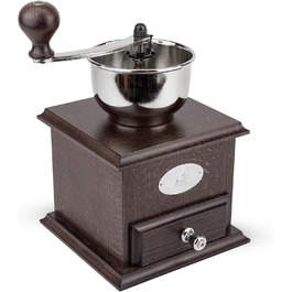 Кавомолка Peugeot Nostalgie - ручна, з регульованим сталевим жорном, 21 см, з воронкою, з бука, шоколадного кольору