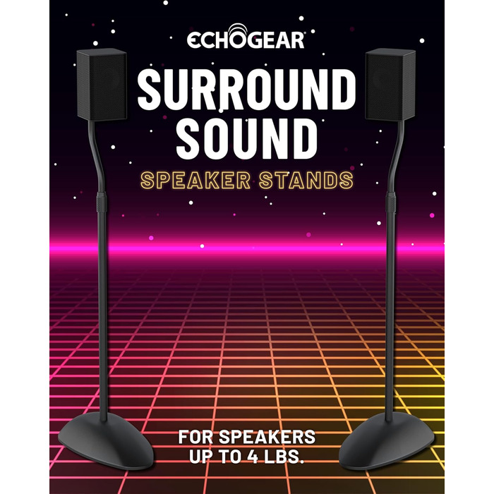 Підставка для акустики ECHOGEAR - регульована висота, універсальна сумісність, сталевий каркас, кабель-менеджмент, захисні ніжки