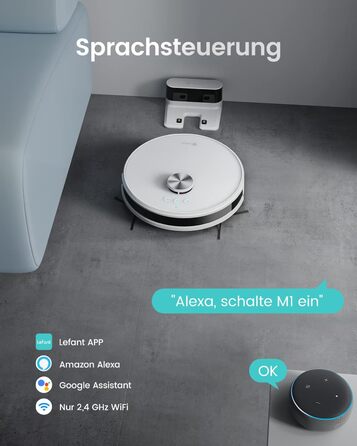 Робот-пилосос LEFANT M2 з функцією миття підлоги, LiDAR-навігація, зони заборони, потужність 6000Pa, час роботи 140 хв, багатошарове картографування, для шерсті тварин, килимів та твердих підлог (M1-W)