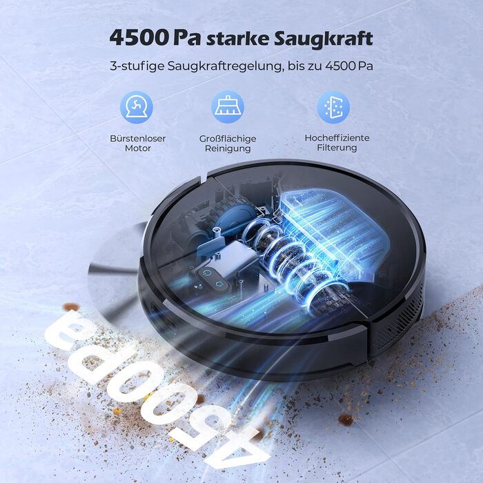 Робот-пилосос Lubluelu SL68 Plus 3-в-1 з функцією миття, 4500Pa, лазерна навігація, керування через додаток, 24 зони заборони для шерсті тварин, килим