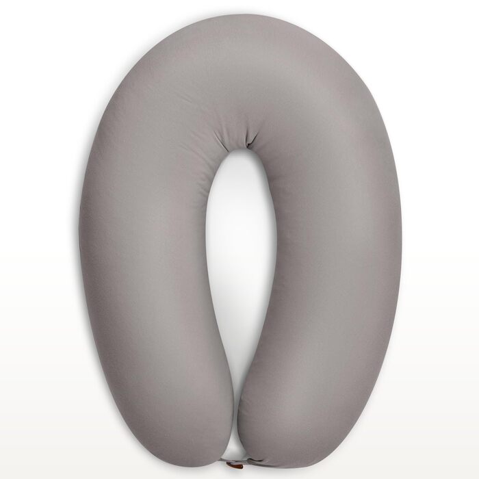 Подушка для годування та вагітності sei Design XXL (190x35 см), ергономічна подушка для сну з чохлом з органічної бавовни муслін, сріблясто-сіра
