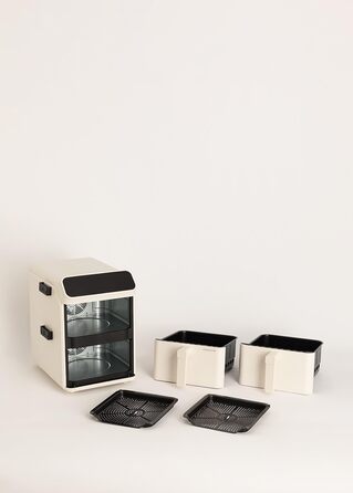 Фритюрниця без олії повітряного приготування 4.2L з пароваркою / Об'єм 5-6 порцій, 6 програм, скляна корзина, регулювання часу та температури, 1300W (11.2L ДУАЛЬНА СТАК, Кремовий білий)