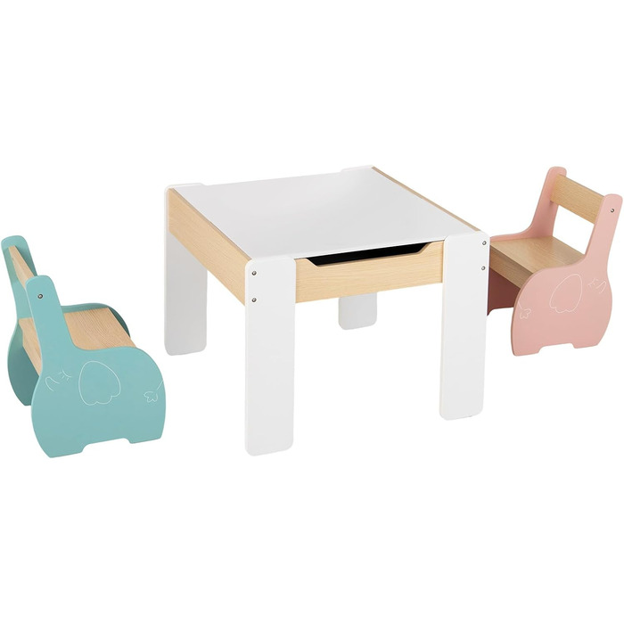 Детский стол и 2 стула Dreamade из дерева, 3шт. Комплект детской мебели для мальчиков и девочек (белый, розово-голубой). Стол с двусторонней столешницей и местом для хранения.