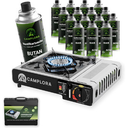 Газовий наметковий пальник для картриджів MFS-1a з кейсом та п'єзозапалювачем - 2.2 кВт, з функцією безпечного відключення (включно з 16 картриджів 227г)