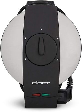 Вафельниця Cloer 1639SR, вафельниця у вигляді серця 15,5 см Ø, подвійне антипригарне покриття, стійка до цукру, 930 Вт, світло для випікання, практична функція підставки, високоякісний корпус з нержавіючої сталі, нержавіюча сталь