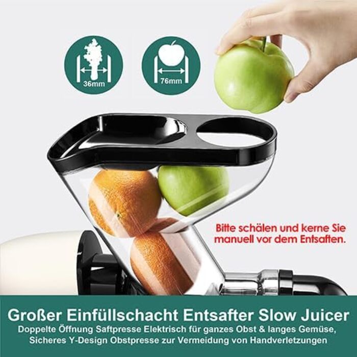 Фрета Slow Juicer: Електрична холодний відцентровий соковитискач для овочів та фруктів, 200W, 76 мм, легке очищення (кремовий)