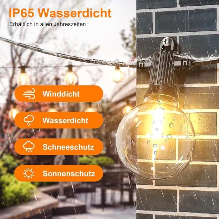 Льо́нтанка Kawaya 10 метрів, LED, для вулиці, 15+1 лампочки, IP65, вологостійка, тепле світло, для балкона, тераси, саду, весілля, заднього двору