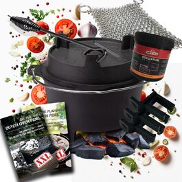 Dutch Oven Grillfürst DO 9 (9 літрів) - комплект з кришкою, підставкою, очисником та пастою для догляду + 2 фішки Dutch Oven XXL