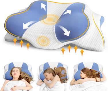 Ортопедична подушка для шиї та плечей - подушка з Memory Foam для сну на спині, боці та животі, ергономічна подушка з підтримкою шиї (66 x 40 x 14 см) - 1 шт.