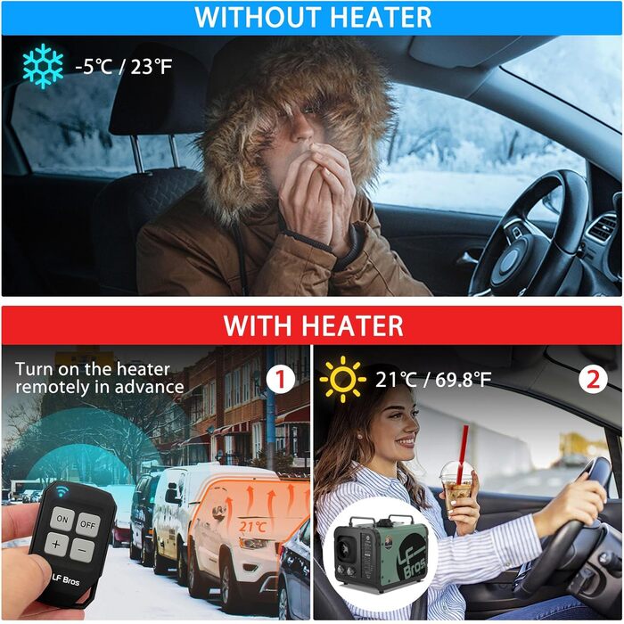 Дизельний опалювач LF Bros 5 кВт - 12/24/220-240В з дистанційним керуванням та LCD-дисплеєм (білий)