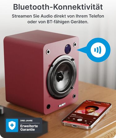 Активні HiFi колонки Majority D50X 60W 2.0 для ПК та ТБ, Bluetooth 5.3, HDMI ARC, AUX, студійні монітори з вуглецевим диффузором (каштановий колір)
