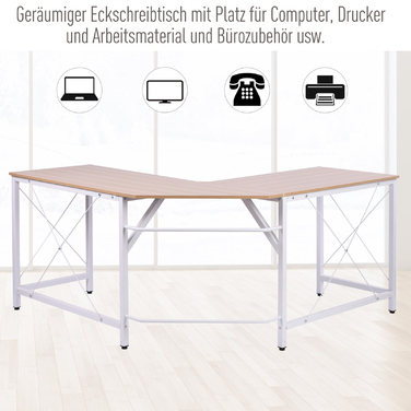 Кутовий стіл HOMCOM L-Desk 150x150x76см Кутовий стіл з МДФ в натуральному кольорі для домашнього офісу та навчання