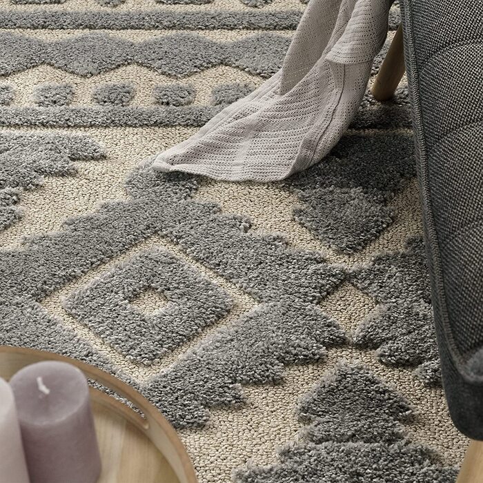 Домашній килим Paco з високим ворсом для вітальні, кошлатий 3D, вінтажний вид в стилі етно-бохо, м'який, розмір колір (160x220 см, сірий 3)