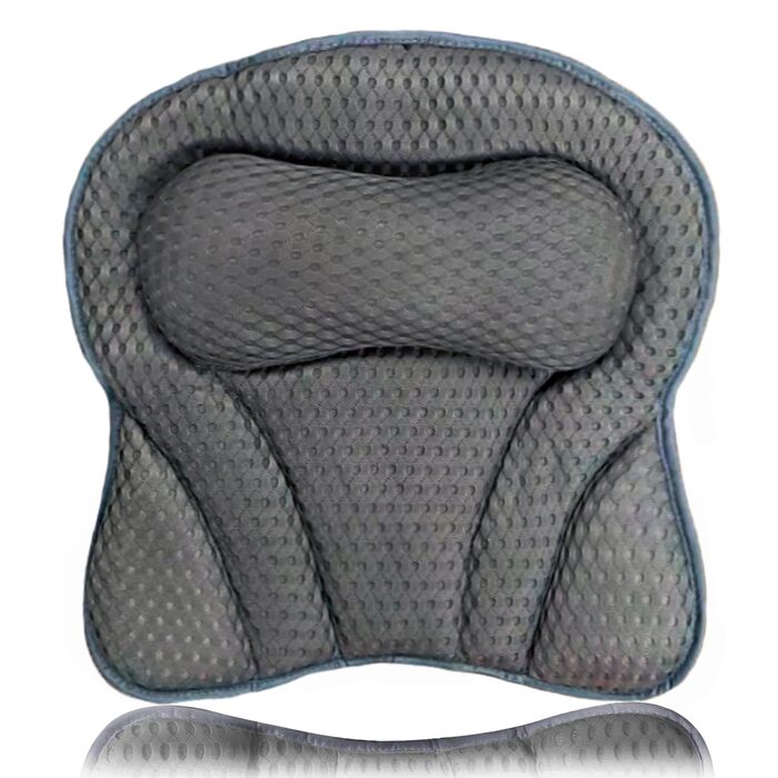 Подушка для ванни з піни memory foam, антиковзка, для шиї та спини, 4D вентиляція, 6 присосок, сіро-метеликовий колір