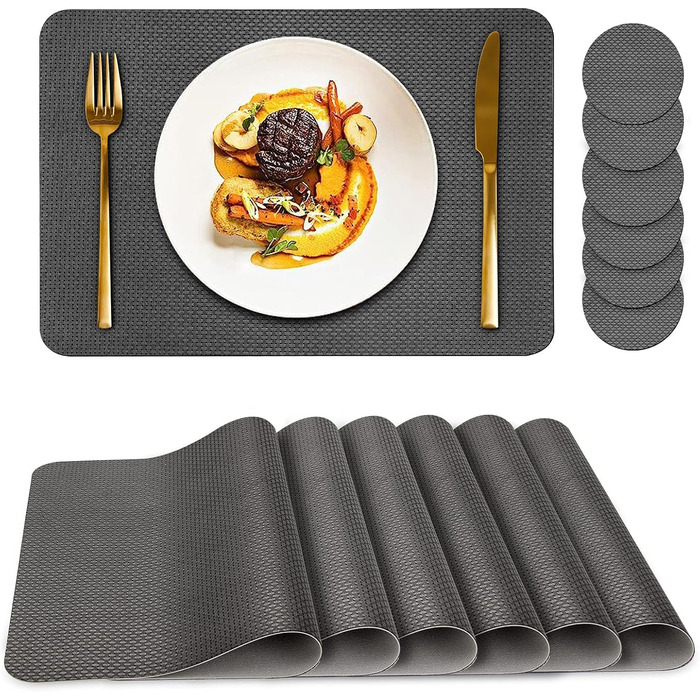 Набори серветок на стіл 6 шт. чорного кольору, миючі підставки під тарілки, серветки для дітей, осінні серветки, серветки зі штучної шкіри, підставки під тарілки