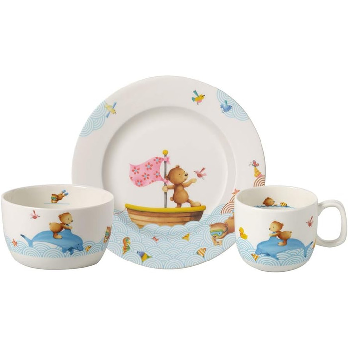 Набір дитячого посуду Villeroy & Boch Happy As A Bear (3 предмети) – білий/кольоровий, преміум-посуд