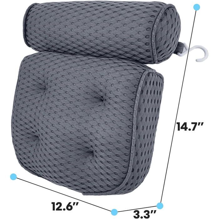 Подушка для ванни AEROiVi Luxuriös: комфортна підтримка голови та шиї, сітчаста тканина, сірий колір