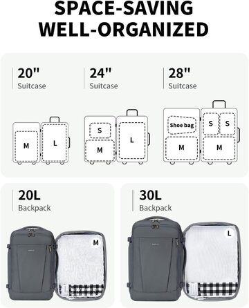 Набір органайзерів для валізи ECOHUB, 6 шт, дорожні компресійні сумки-кубики з ID-тегами, повітропроникні органайзери для одягу та рюкзака, чорно-білий колір