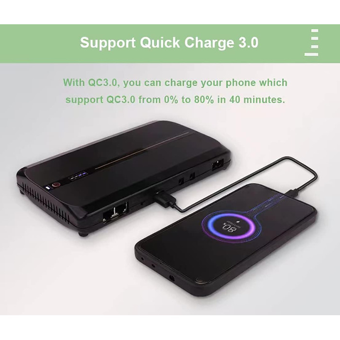 USV Mini 10400mAh з батареєю, Power Bank з Multi-виходами 5V/9V/12V/24V/48V, Gigabit POE, швидка зарядка 3.0 для роутера, модема, камери, сигнализації, телефону