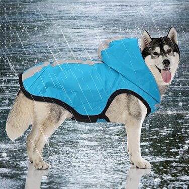 Водонепроникний дощовик Idepet 2-в - 1 для собак, легкий комбінезон для собак з капюшоном, дихаюче дощове пончо з капюшоном і світловідбиваюча смужка для собак малого та середнього розміру (L, Синій) L синій