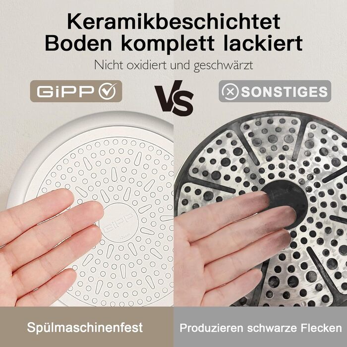 Набір посуду GipP 22 шт. з керамічним покриттям, антипригарний, для миття в посудомийній машині, без PFAS, білий
