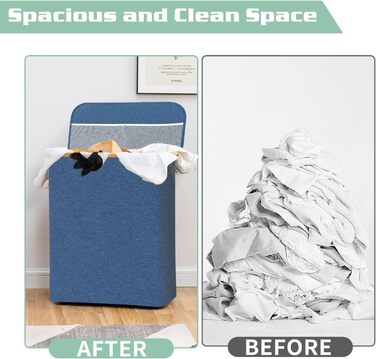 Кошик для білизни BRIAN & DANY з 3 відділеннями та кришкою, 145л, чорний/синій