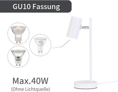 Настільна лампа для вітальні, спальні та офісу: поворотна 350°, цоколь GU10, металева, з вимикачем, білий (2 шт.)