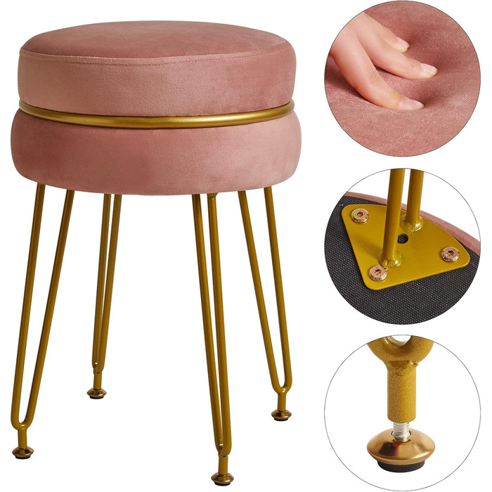 Пуф з м'якою підставкою для ніг IBUYKE, приліжний столик з металевими ніжками, знімний чохол, рожевий