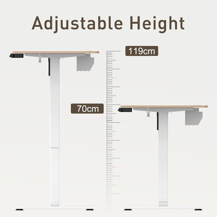 Регульований стіл 140x70 см з USB-портами, електричний, з пам'яттю та функцією відскоку, дерев'яний колір