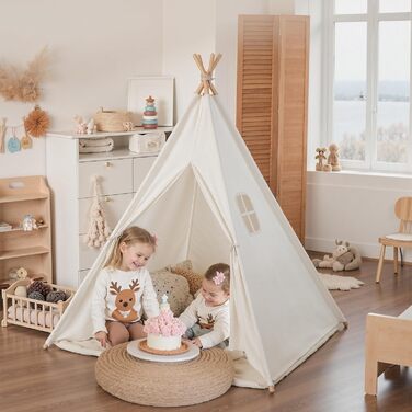 Дитячий намет Wilwolfer Tipi: намет для дітей з бавовни для гри в приміщенні, з сумкою, для дівчаток та хлопчиків, іграшка з чистої бавовни