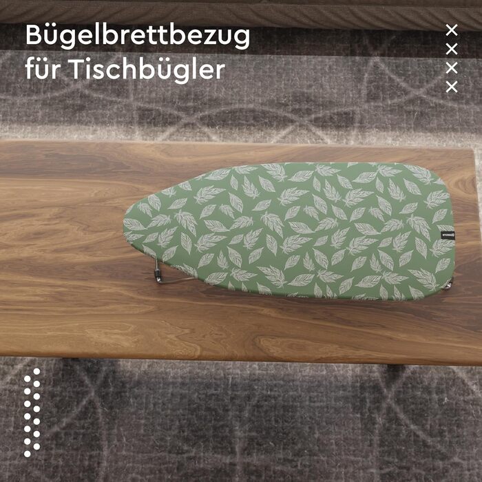 Чохол для гладильної дошки Encasa XO з фетровою підкладкою 3 мм, посиленням шнуром (підходить для стандартних міні-гладильних дошок 72x30 см), з терморефлексним покриттям, з принтом - Велике листя зелене, для міні-гладильних дошок