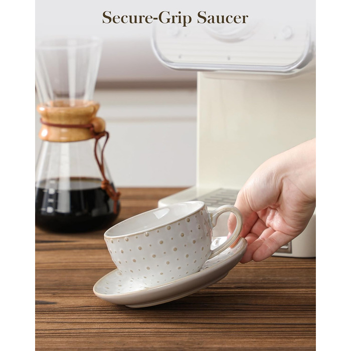 Набір посуду MALACASA LYDIA для 4 осіб (16 предметів) з кераміки з рельєфом, бежевий (4 чашки 180 мл)