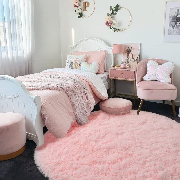 М'який килим для спальні, пухнаста вітальня, дитяча кімната, плюшевий килим, сірий килим, прямокутна форма, симпатична прикраса для кімнати, трав'янисто-зелений (6x6 футів, рожевий)