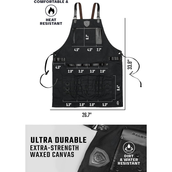 Фартук кухарський Dalstrong Professionelle Kochschürze – чорний, для приготування їжі та грилю, з регульованими лямками та сумкою для зберігання