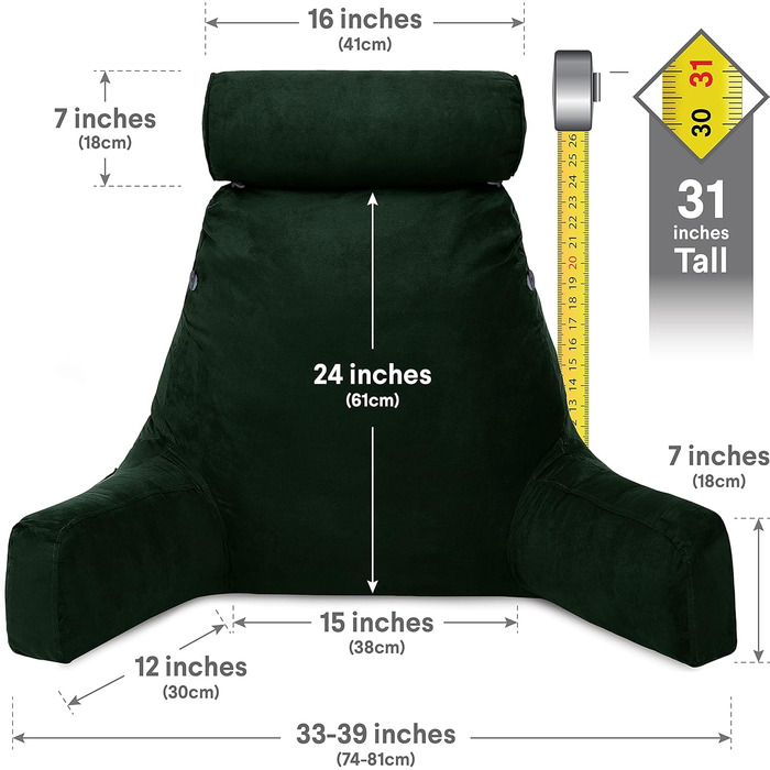 Подушка для чоловіка з підлокітниками - сіра, для читання та відпочинку в ліжку | Premium Memory Foam | Знімна подушка для шиї