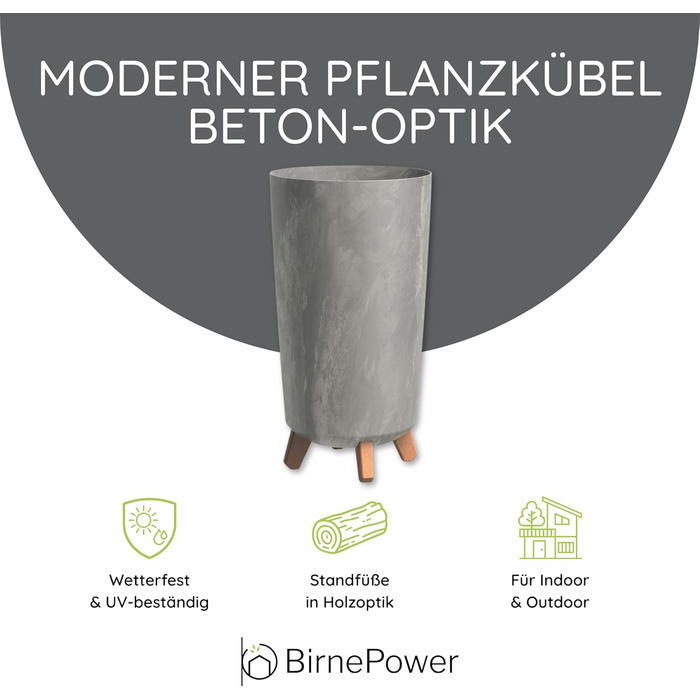Вазон BirnePower Gracia Slim 44,5 см – сучасний квітковий горщик з ніжками, імітація бетону, стійкий до УФ та погодних умов, елегантний горщик для балкона, саду, інтер'єру – антрацит (висота 44,5 см, сірий бетон)