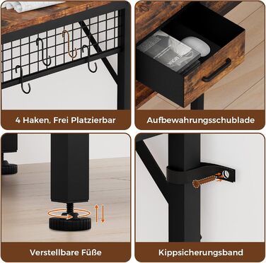 Ігровий стіл Oak & Tea 120x52 см з ящиками, регульованою полицею та тримачем для монітора – для навчання, ігор, роботи та дому. Колір: коричневий та чорний (вінтажний).