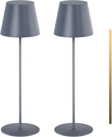 LED настільна лампа MALUX 2 шт. бездротова з сенсором, для дому та вулиці, акумуляторна, 3 режими температури кольору, регулювання яскравості, таймер, чорний/сірий