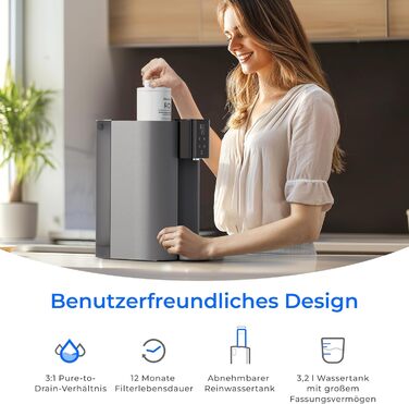 Система зворотного осмосу Waterdrop CoreRO для встановлення на стільницю з миттєвим гарячим водопостачанням, 5 температурних опцій, 6-ступенева фільтрація, 3:1 чиста вода до відпрацювання, зменшує PFAS, без встановлення, WD-C1H