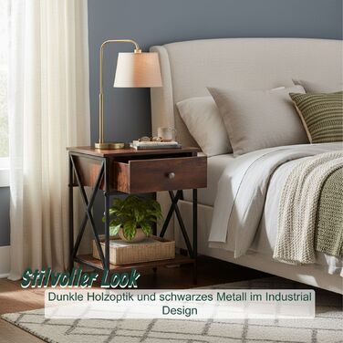 Relaxdays: Промисловий приліжкові столи з шухлядою та полицею